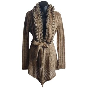 RXB Sweater Cardigan Women's Brown V-Neck Belt Size Medium